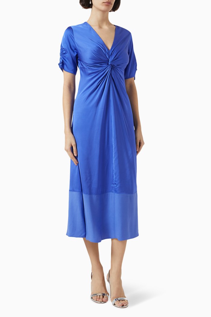 

Eloise Ruched Midi Dress in Viscose, Blue