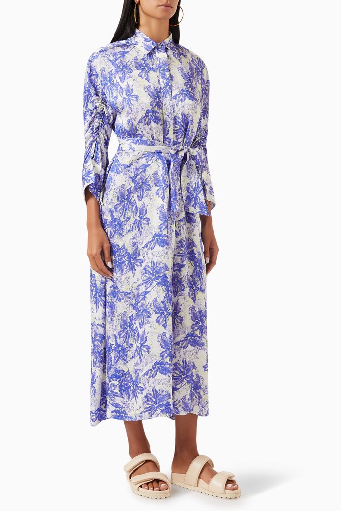 

May Midi Dress in Disrupted Flowers Viscose, Blue