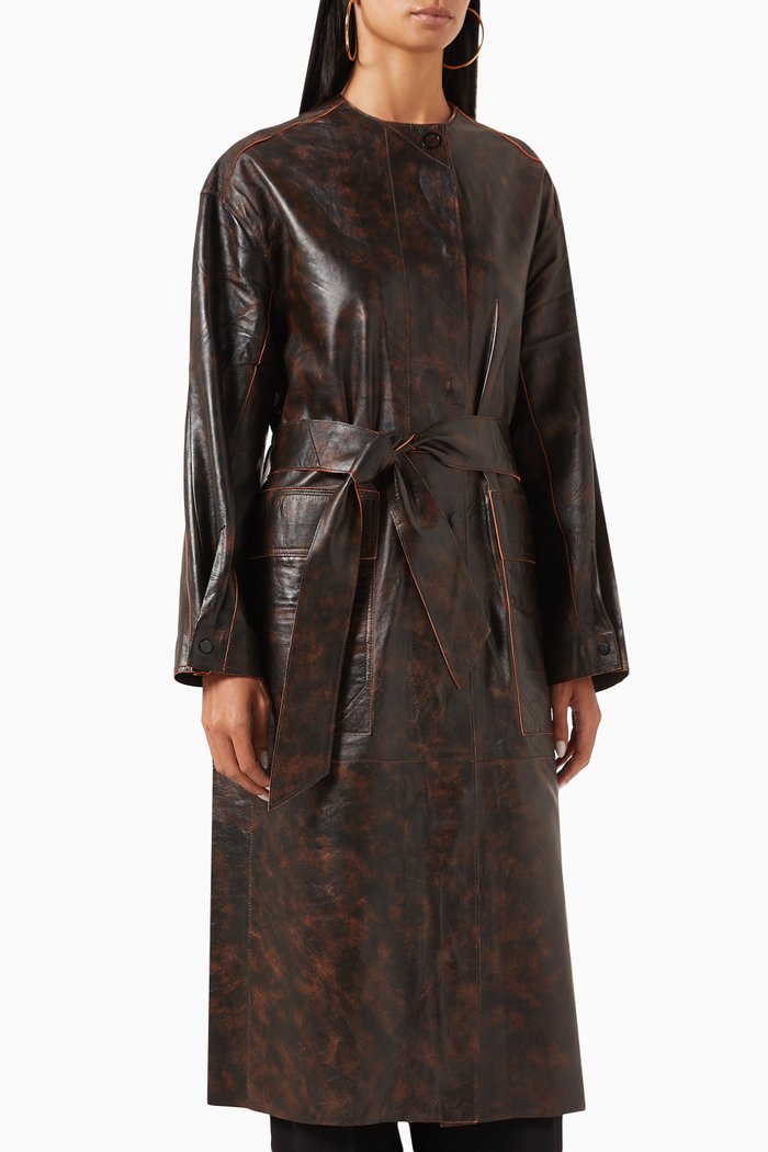 

Vince Longline Coat in Leather, Black