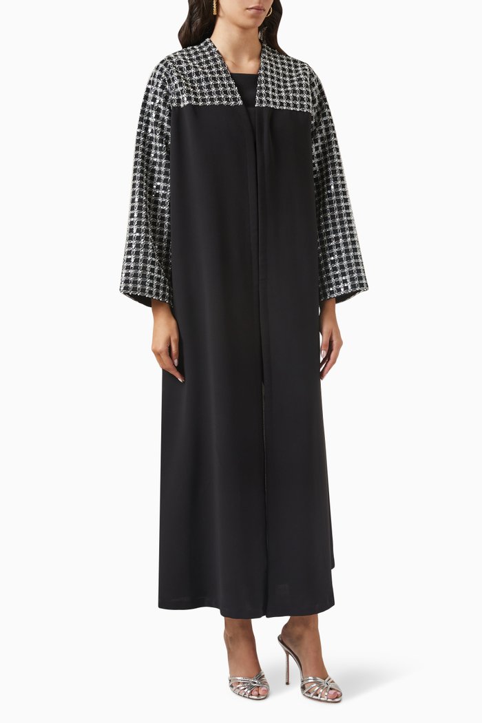 

Pearl Laced Abaya in Crepe, Black