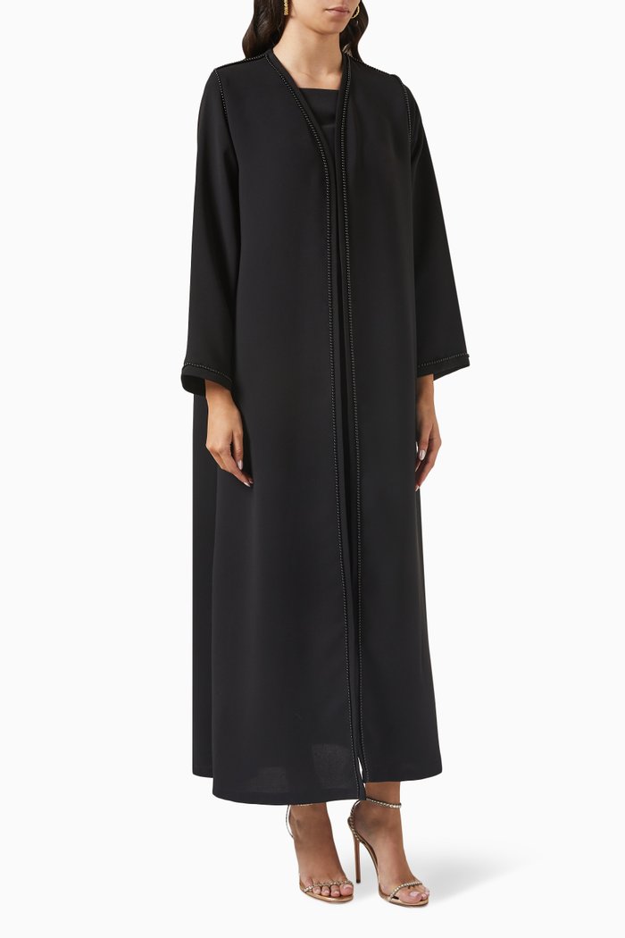 

Pearls Embroidered Abaya in Crepe, Black