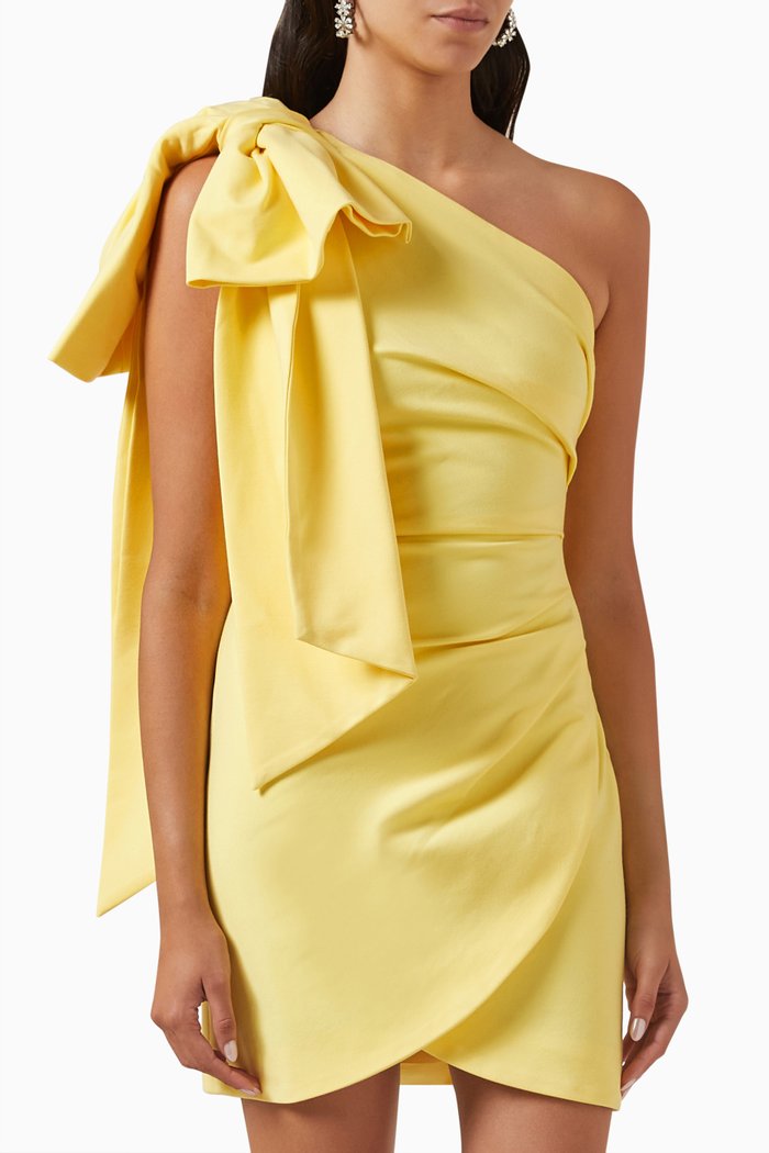 

One-shoulder Bow Dress, Yellow