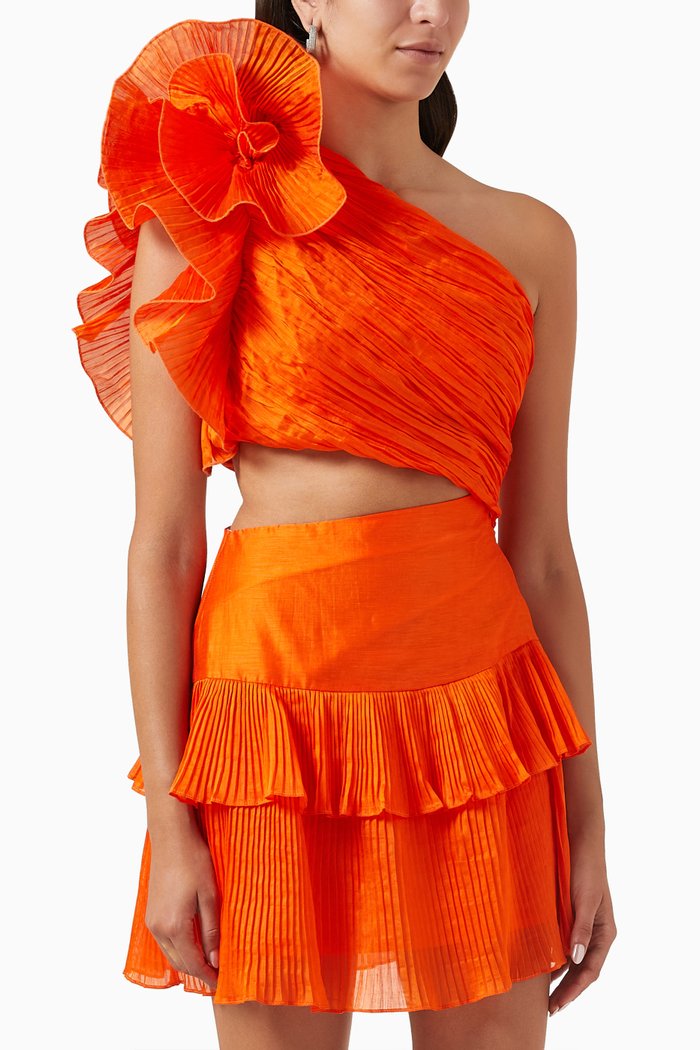 

Ideals Ruffle Cut-out Dress, Orange