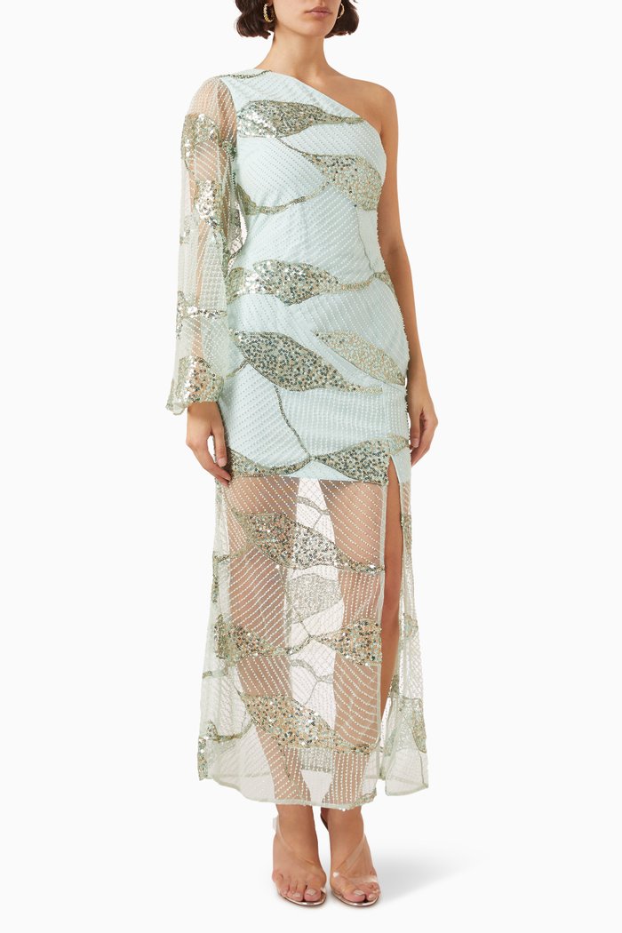 

Shea One-shoulder Gown in Sequin-tulle, Green