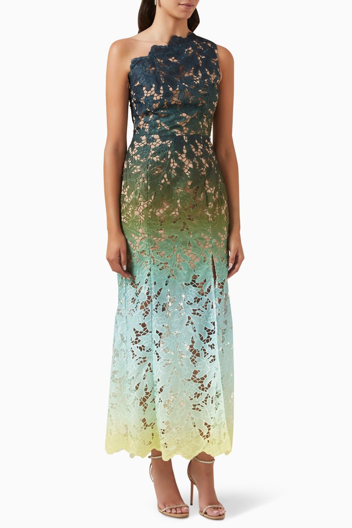 

Karolina One-shoulder Gown in Lace, Green