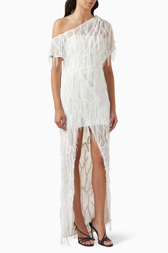 

Boston One-shoulder Gown in Sequin-tulle, White