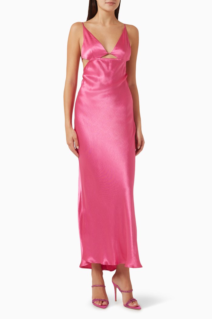 

Indi Strappy Maxi Dress in Satin, Pink