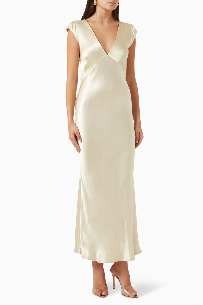 

Indi Maxi Dress in Satin, Neutral