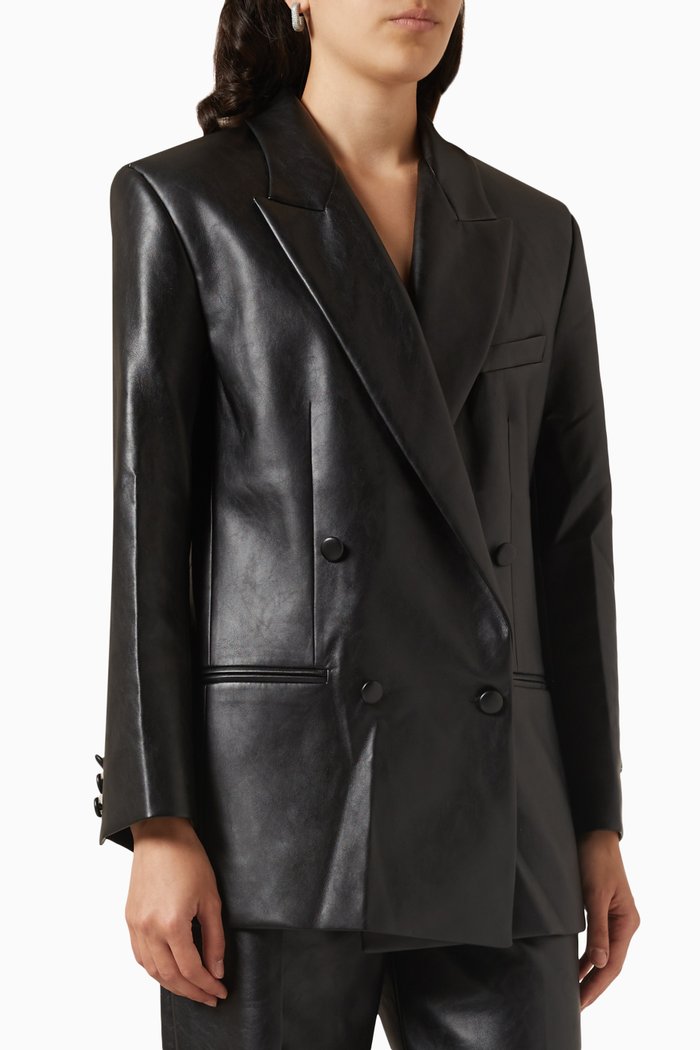 Double-breasted Blazer in Vegan-leather, Black