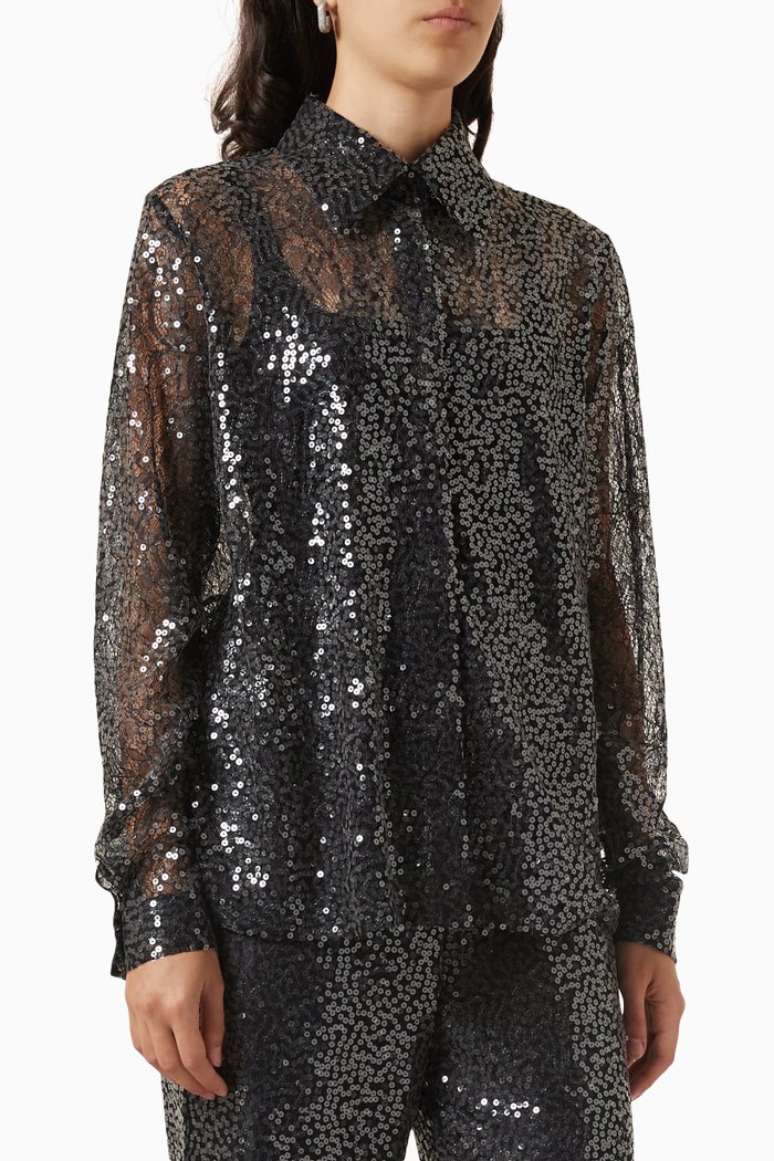 

Long-sleeve Shirt in Sequin, Black