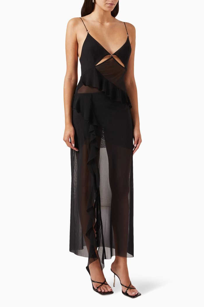 

Aurelie Strap Frill Maxi Dress, Black