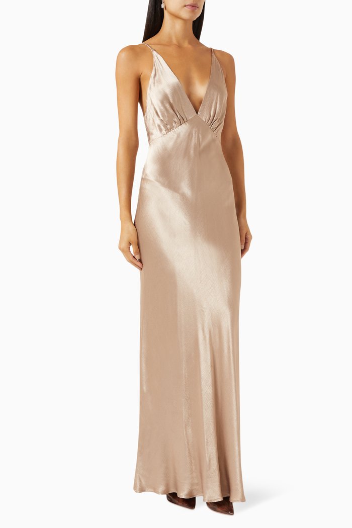 

Lorelai Maxi Dress in Satin, Neutral