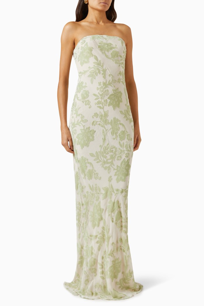 

Fiona Strapless Maxi Dress in Silk Georgette, Neutral