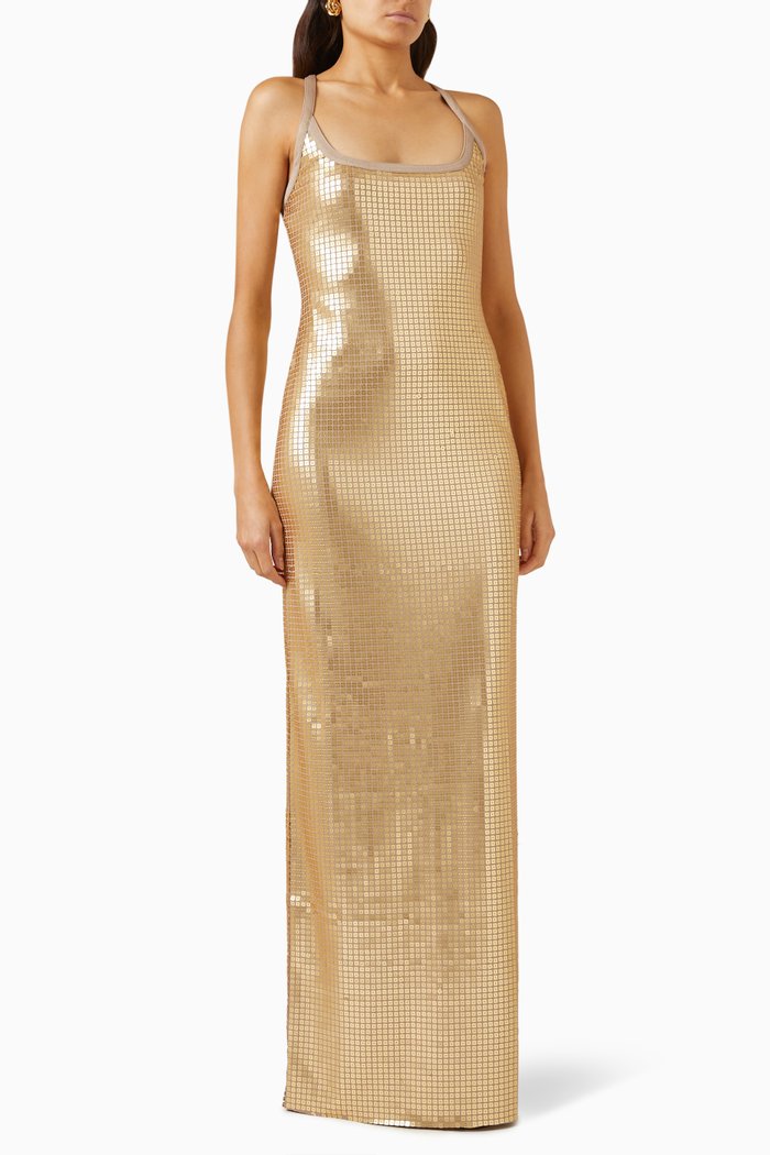 

Harlow T-bar Maxi Dress in Sequin Jersey, Brown
