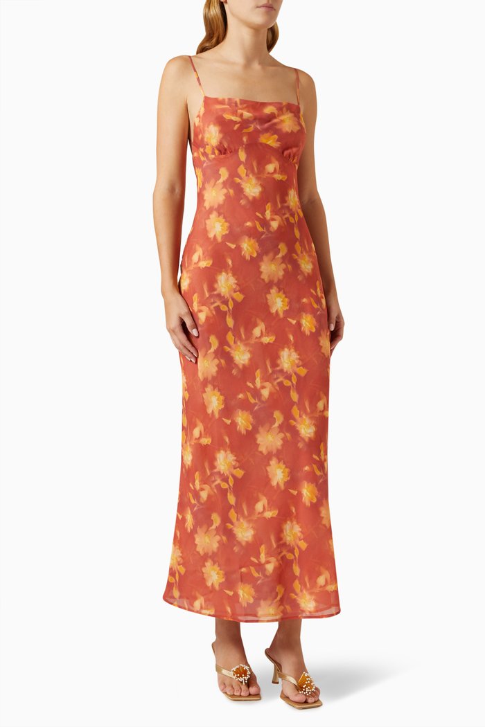 

Azalea Strap Midi Dress in Silk, Orange