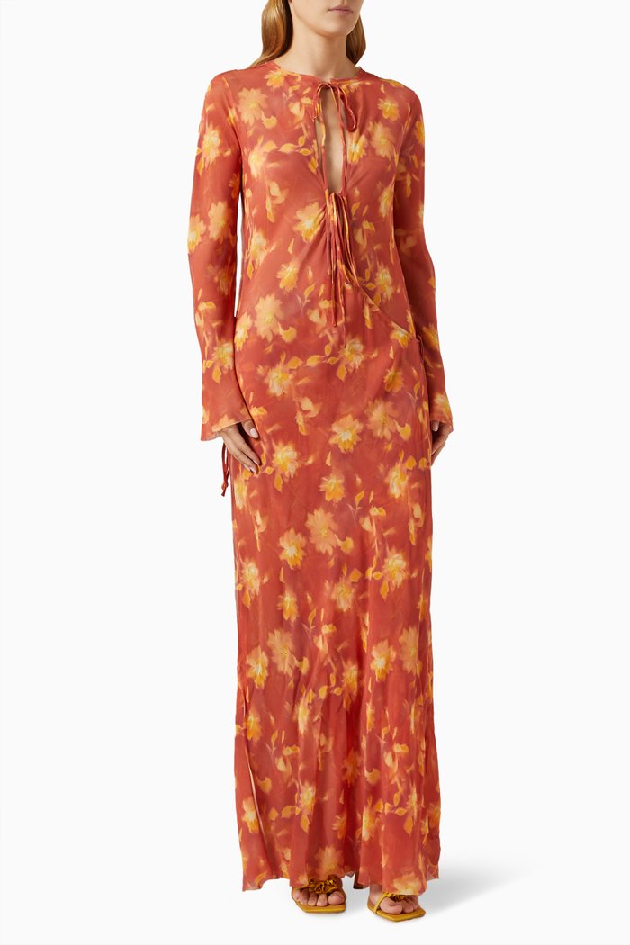 

Azalea Wrap Maxi Dress in Silk, Orange