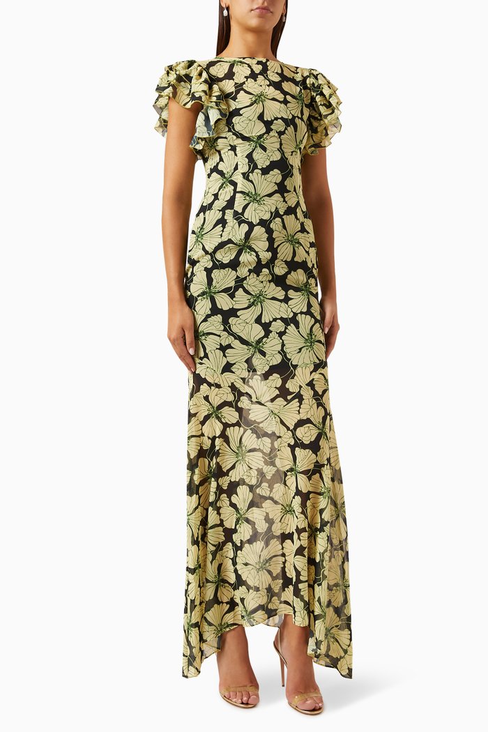 

Bougainvillea Maxi Dress in Chiffon, Black