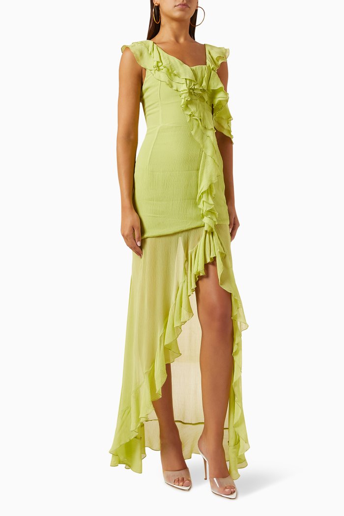 

Serena Frill Dress in Crinkle-chiffon, Green
