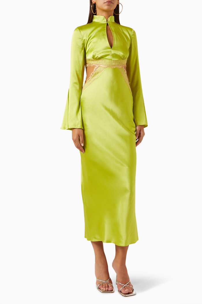 Mira Maxi Dress in Silk-satin, Green