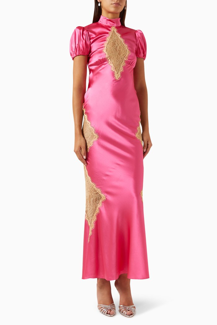 

Delilah Maxi Dress in Satin, Pink