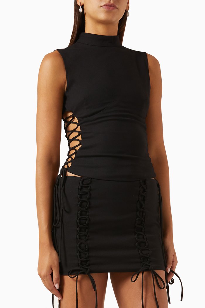 

Elena Lace-up Top in Rayon, Black