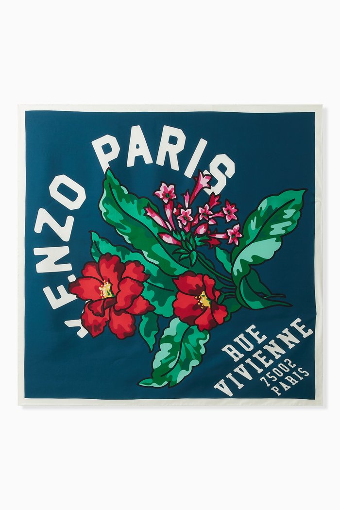 

Bouquet Square Scarf in Silk, Blue