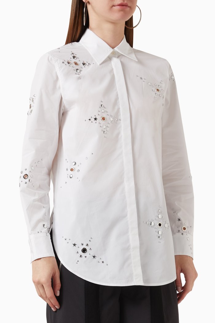 

Liberty Embellished Button-up Shirt in Cotton-poplin, White