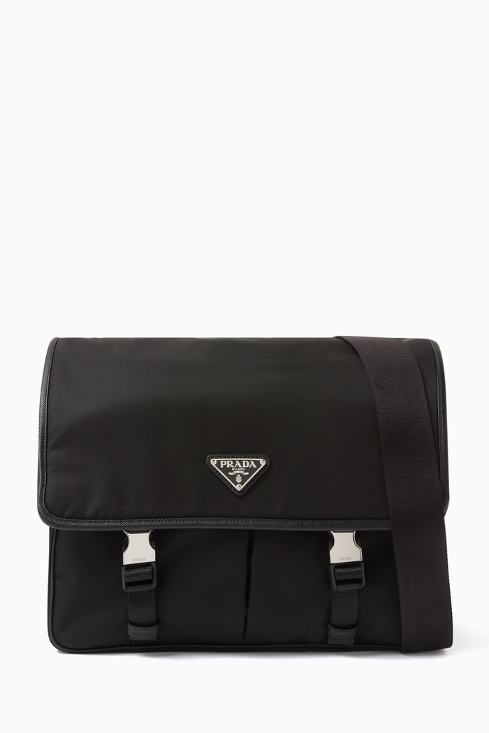 

Logo Shoulder Bag in Re-Nylon & Saffiano Leather, Black