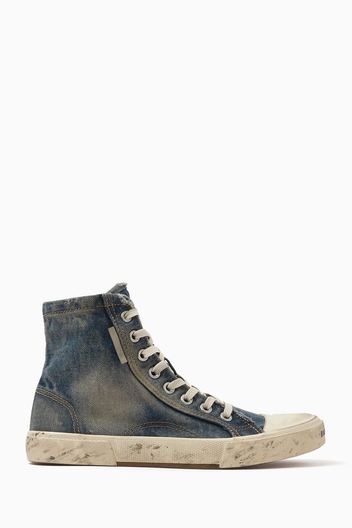 

Paris High Top Sneakers in Destroyed Cotton & Rubber, Blue
