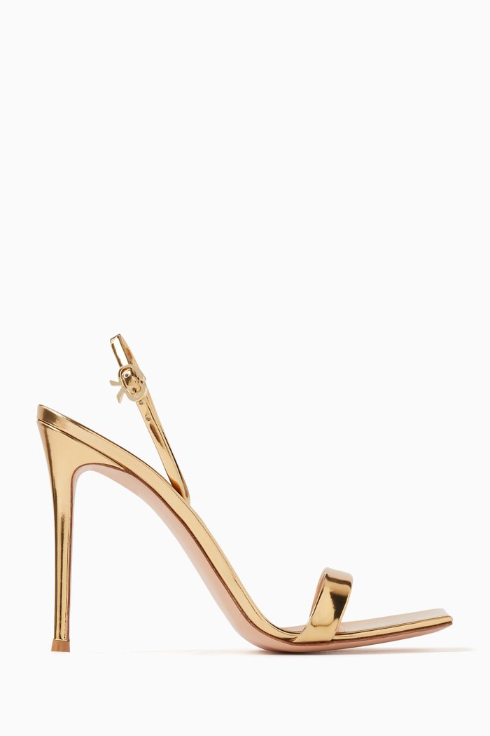 

Ribbon 105 Stiletto Sandals in Metallic Leather, Gold