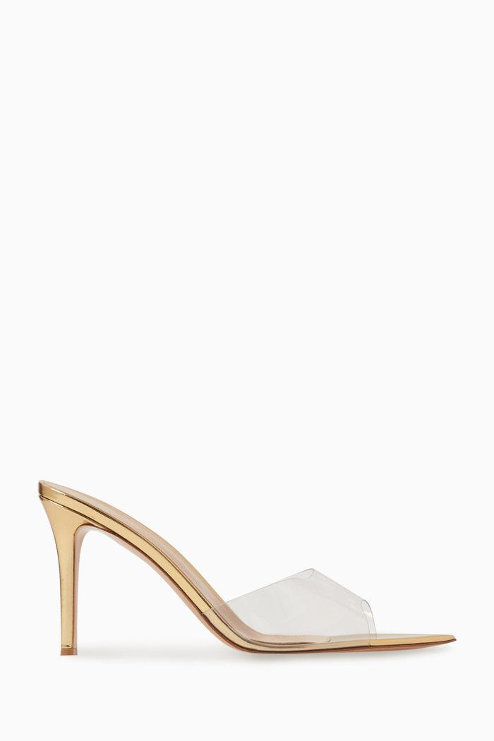 Ellle 85 Mules in Metallic Leather & Plexi, Gold