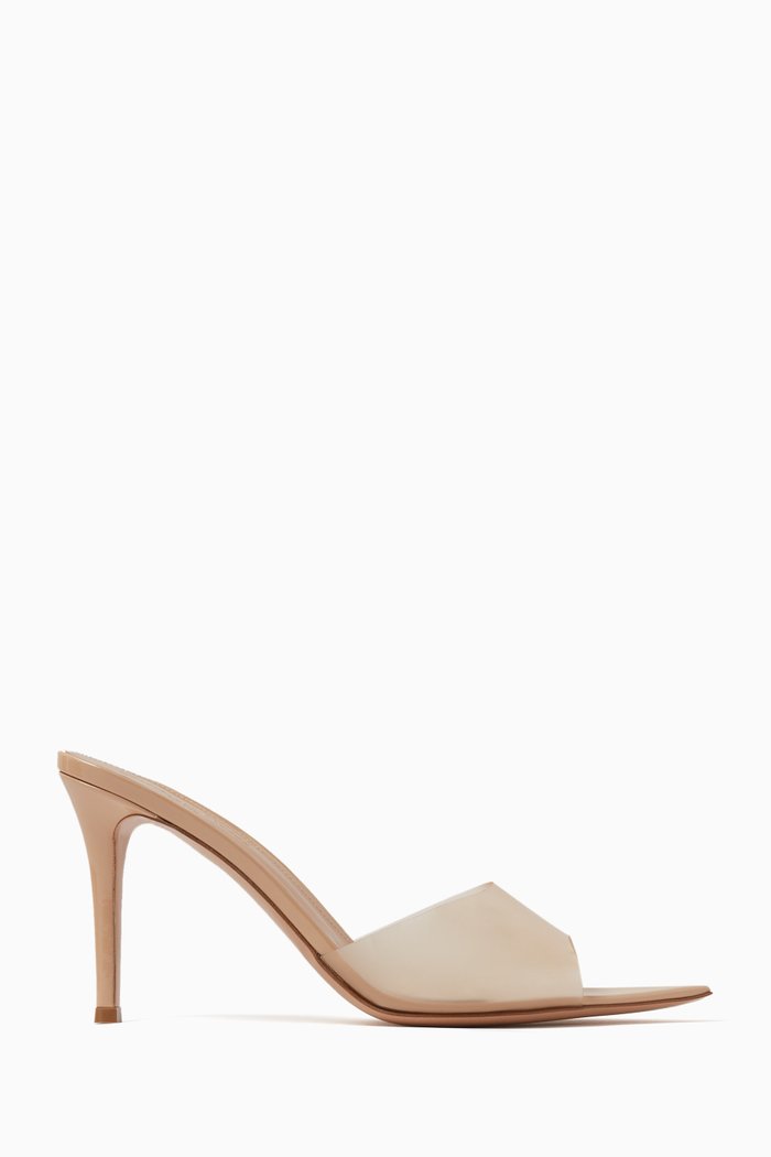 Ellle 85 Mules in Metallic Leather & Plexi, Neutral