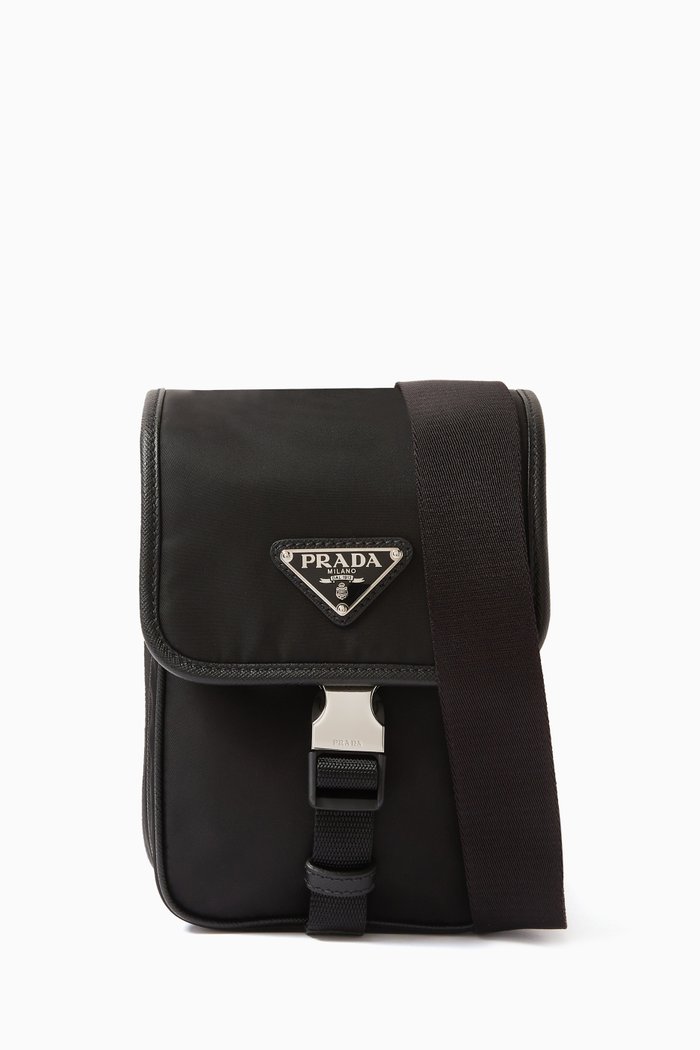 

Shoulder Bag in Re-Nylon & Saffiano Leather, Black