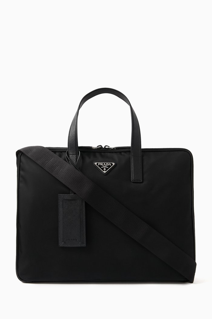 

Triangle Logo Briefcase in Re-nylon, Black