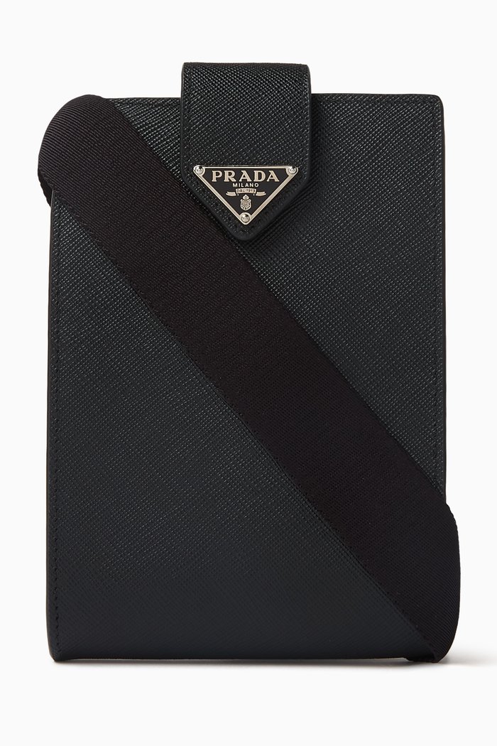 

Logo Phone Case in Saffiano Leather, Black