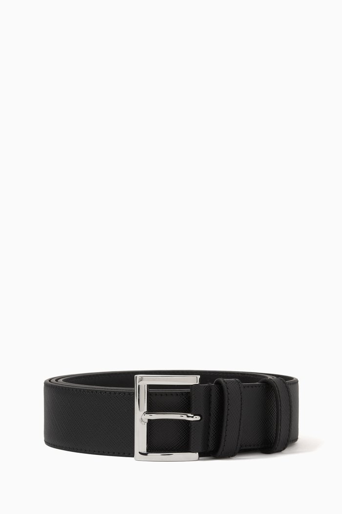

Logo End Belt in Saffiano Leather, Black