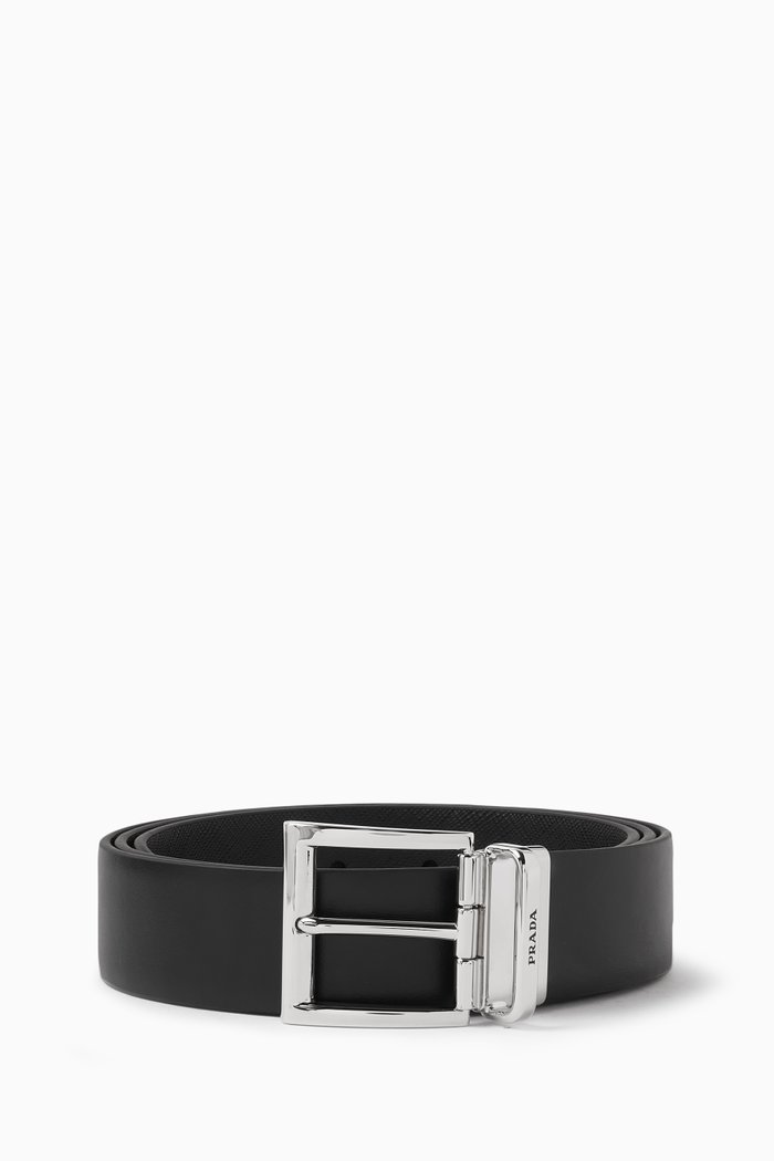

Square Buckle Reversible Belt in Leather, Black
