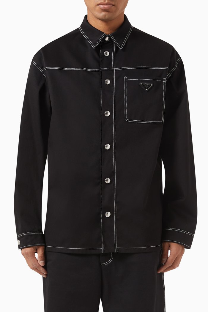 

Triangle Logo Overshirt in Cotton-gabardine, Black
