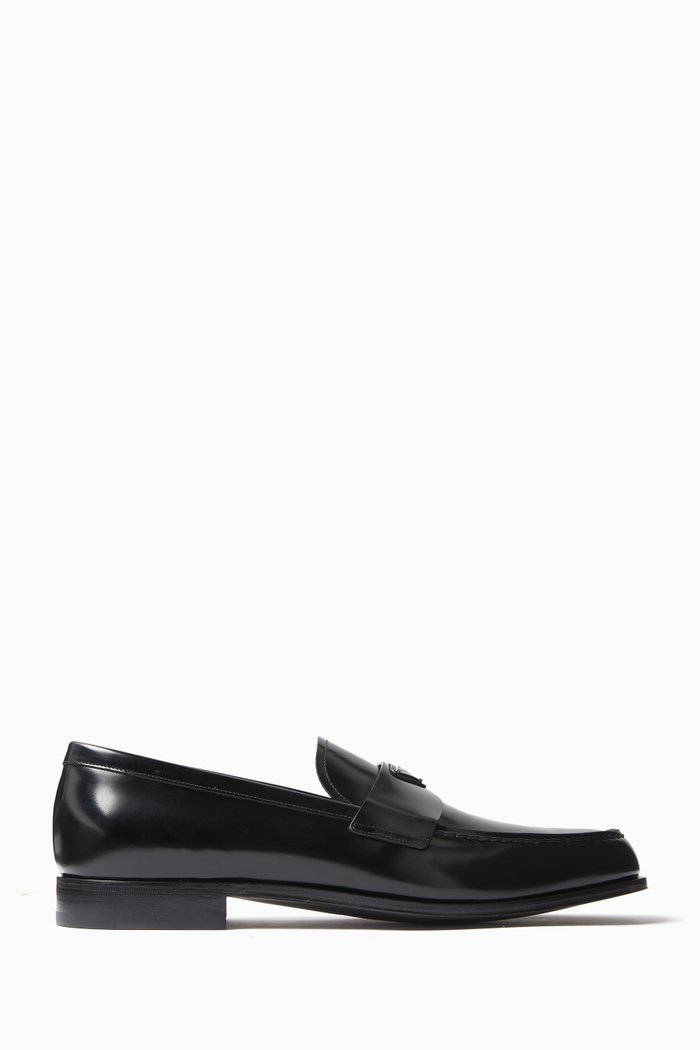 

Triangle Logo Loafers in Brushed-leather, Black