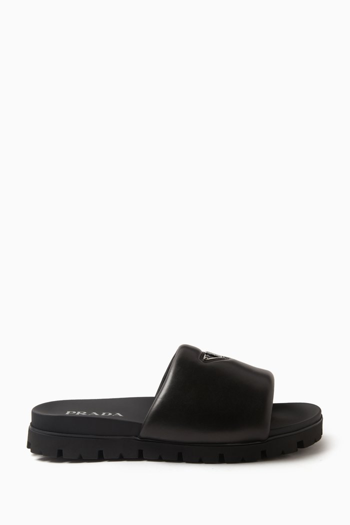 

Logo Padded Slides in Nappa Leather, Black