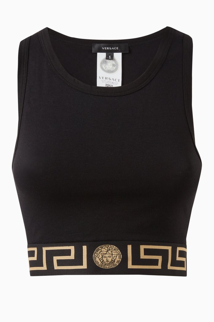 

Greca Border Crop Top in Jersey, Black