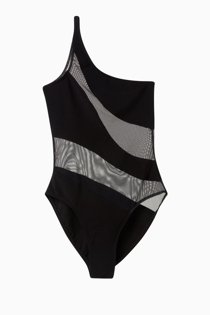 Snake Mio One-piece Swimsuit in Mesh & Poly Lycra, Black