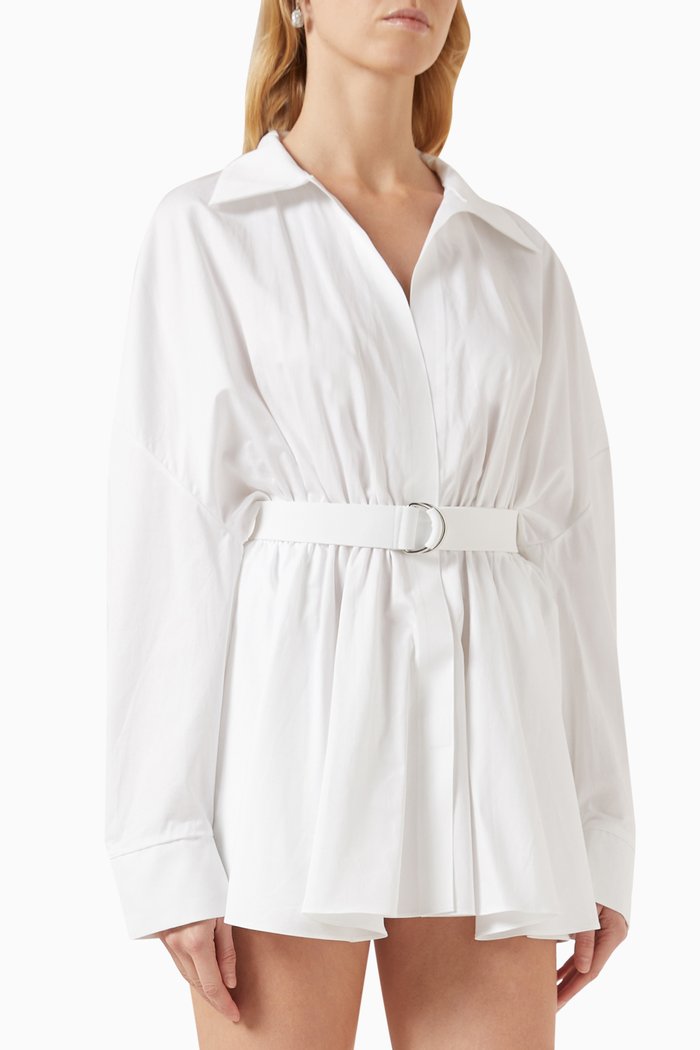 Super Oversized Boyfriend Shirt Mini Dress in Cotton, White