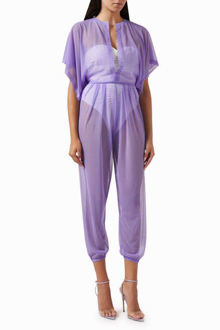 

Jog Jumpsuit in Sheer Mesh, Purple