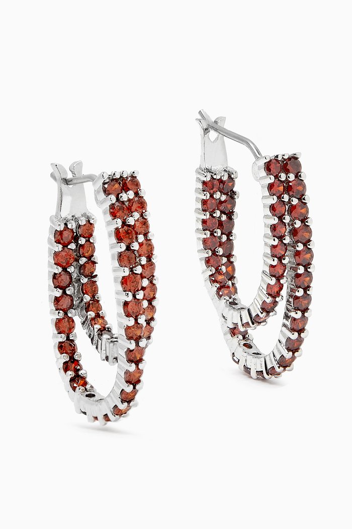 

Double Loop Hoop Earrings in Rhodium-plated Brass, Red