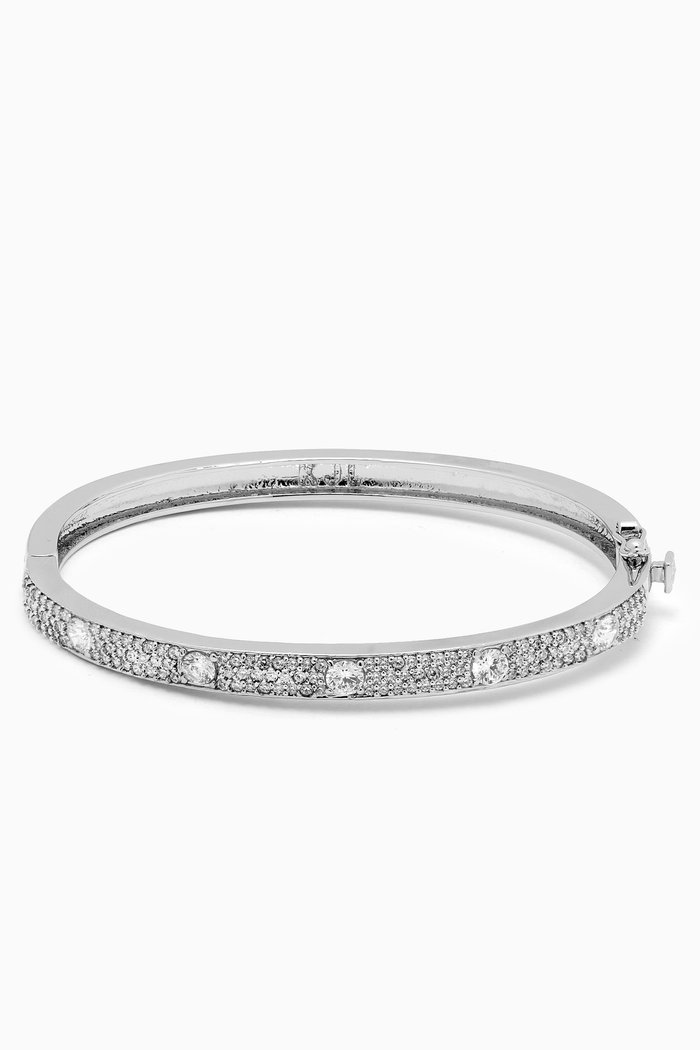 

Pave Hinge Bangle in Rhodium-plated Brass, Silver