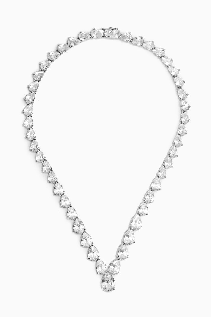 

Double Row Pear Necklace in Rhodium-plated Brass, Silver