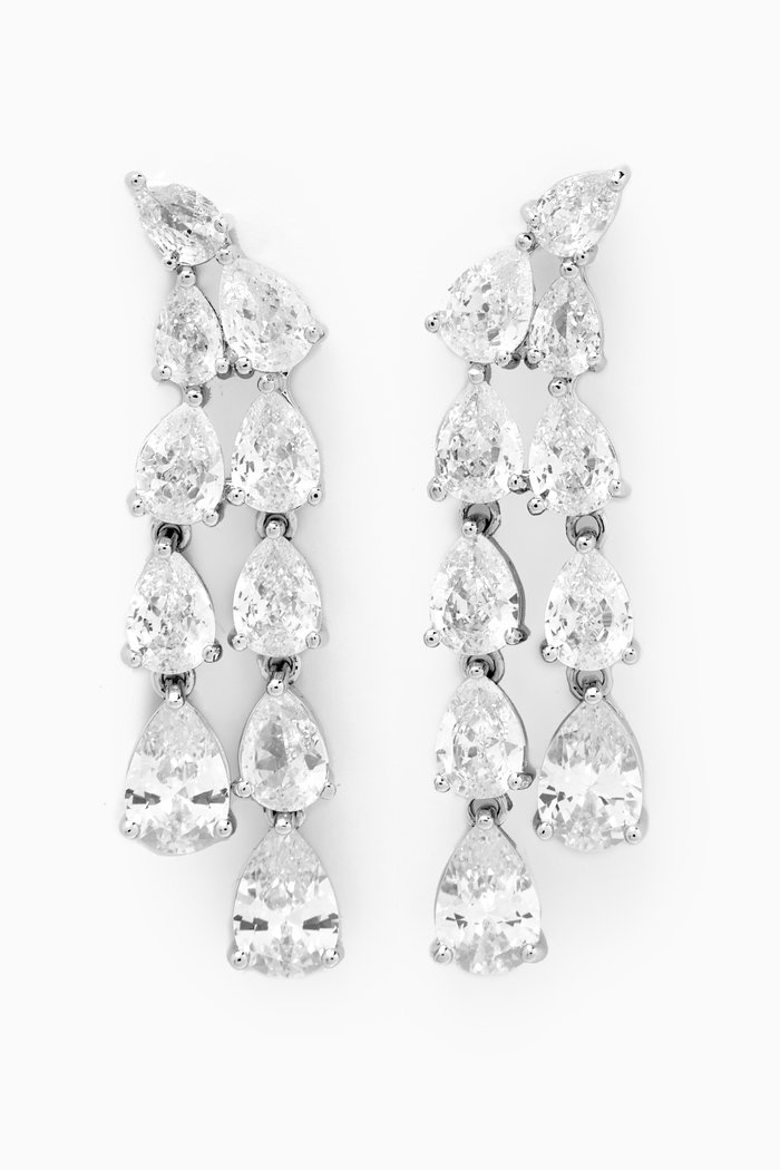

Double Pear Waterfall Earrings in Rhodium-plated Brass, Silver