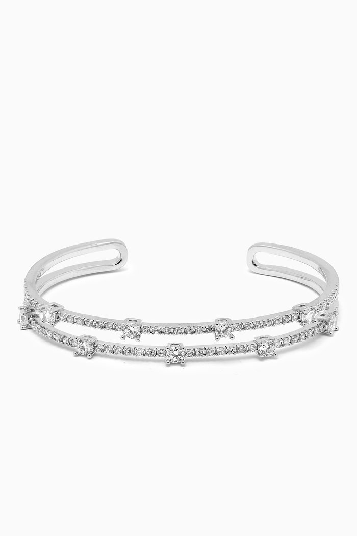 

Double-row Open Cuff Bracelet in Rhodium-plated Brass, Silver