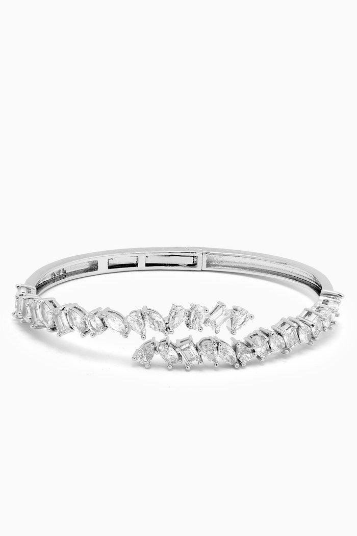 Multi-shape Open Bracelet in Rhodium-plated Brass, Silver